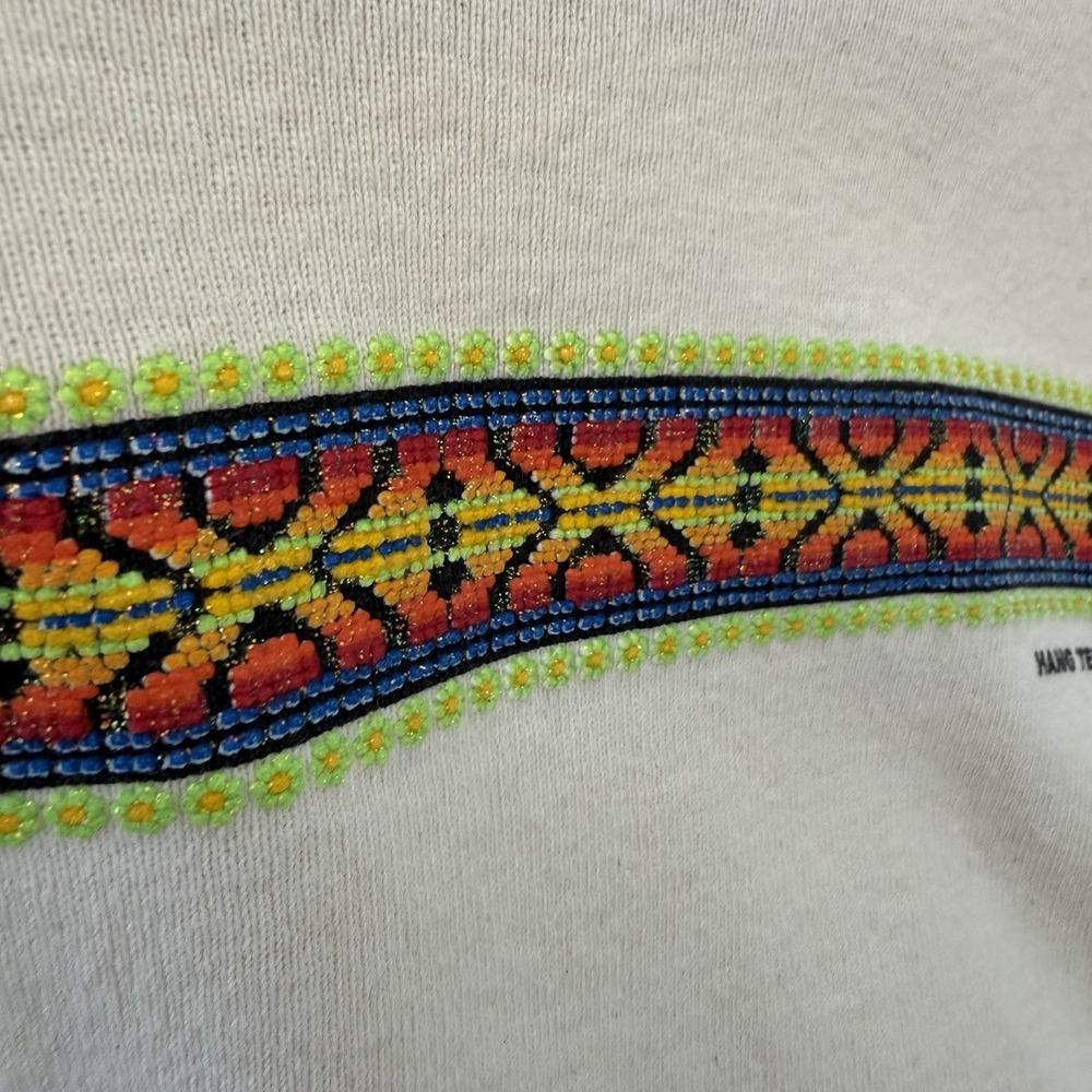 Vintage 90s Hang Ten Cropped Long Sleeve Shirt Surfer‎ Cream Geometric Stripe L - Picture 7 of 10